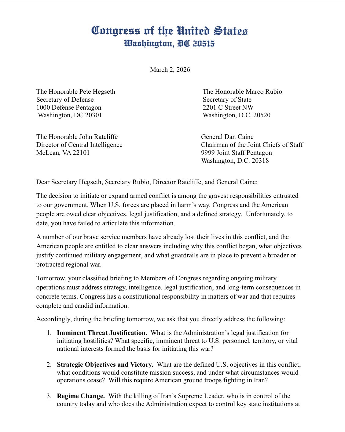 مجلس النواب الأمريكي يضع ترامب امام 6 أسئلة صعبة بشأن إيران