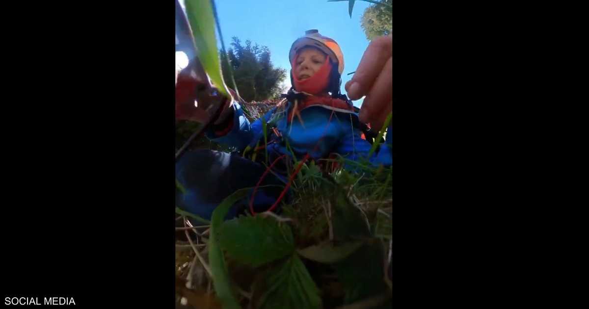 اصطدام طائرة شراعية وشراعي في الجو يؤدي إلى سقوط الطيار في سقوط حر ثم هبوطه بسلام.