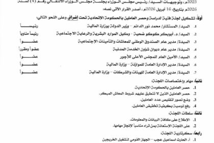 مجلس الوزراء يصدر قراراً بتشكيل لجنة لحصر وتقليص العاملين بالحكومة الاتحادية.