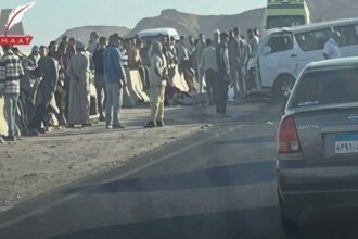 شاحنة تصدم سيارة واندلاع حريق وإصابة 5 أشخاص على الطريق الدائري الأوسطي