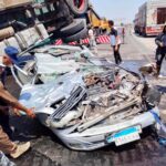 انقلاب سيارة نقل واصطدامها بسيارة ملاكي يوديان إصابة 4 أشخاص على طريق الإسماعيلية الرئيسي