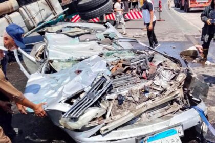 انقلاب سيارة نقل واصطدامها بسيارة ملاكي يوديان إصابة 4 أشخاص على طريق الإسماعيلية الرئيسي